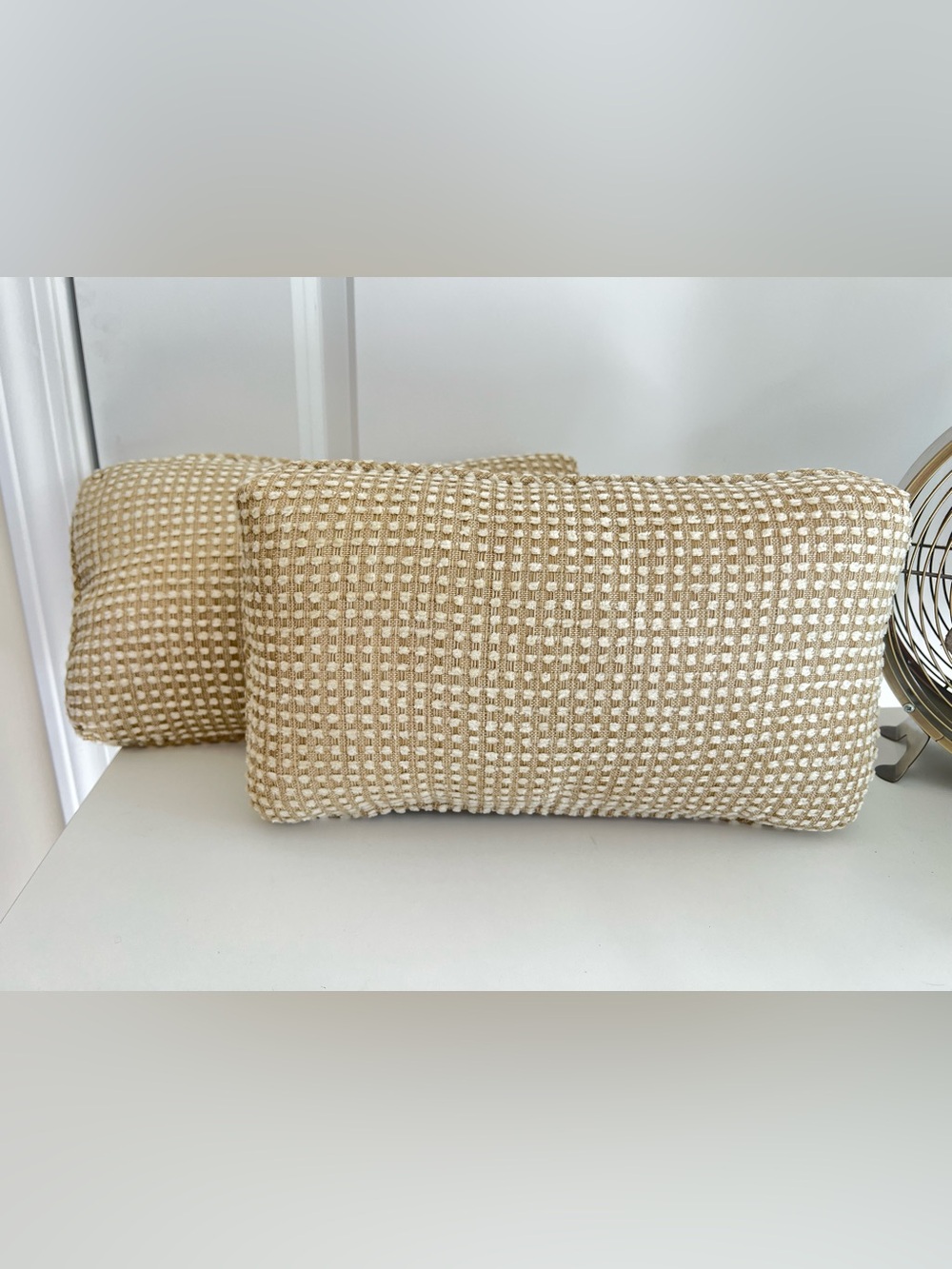 NEW Woven Texture Lumbar Pillow Set - Cream and Tan
